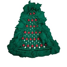 Vintage Macrame Green Christmas Tree Hanging w/ Red Beads Decor Boho Retro 19"
