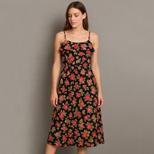 Anthropologie Dress Womens M Blue Floral Midi Boho Sleeveless Ruffle Sundress