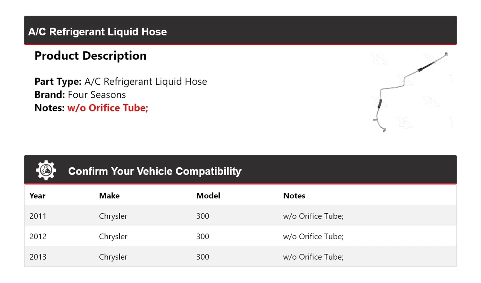 Manguera de líquido refrigerante aire acondicionado Chrysler 300 2011-2013 4 estaciones 2012 Foto 2 de 4