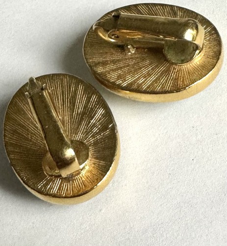 Orecchini Vintage Vetro Stampato Verde Pechino Vetro Colorato Giada Tono Oro - Foto 3 di 8