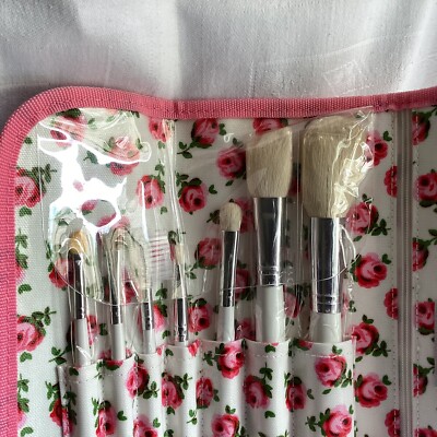 Cath Kidston - NEU faltbares Make-up 7 Pinsel Set - Rosen Reißverschlusstasche Druckknopfverschluss