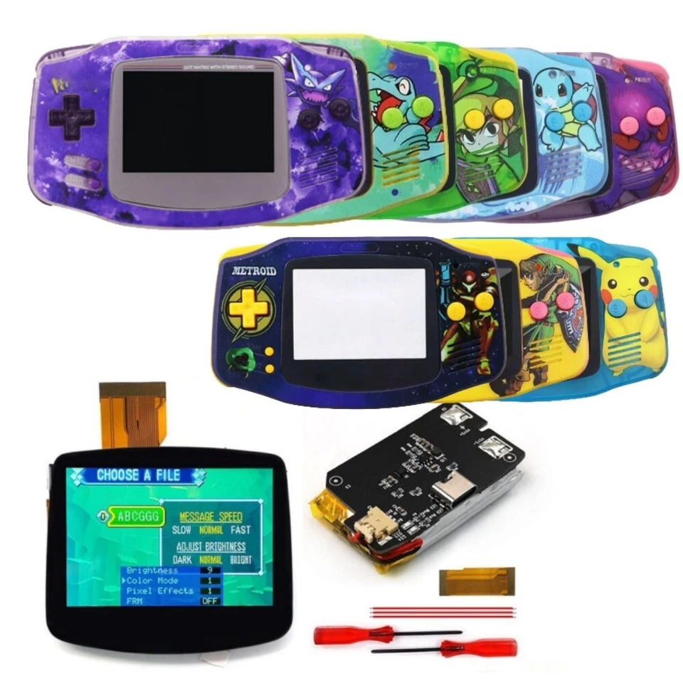MARKENLOS Nuevos kits de batería de pantalla laminada UV Shell V5 GBA IPS HD para GameBoy Advance GBA