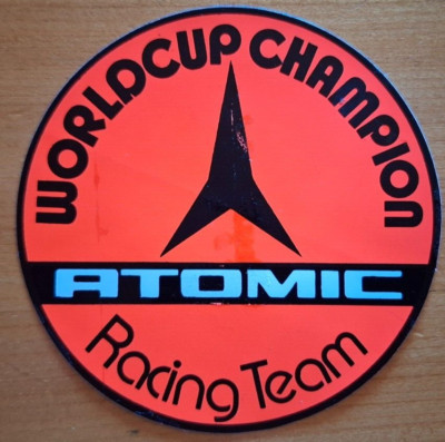 Aufkleber ''ATOMIC - Racing Team - WORLDCUP CHAMPION'', 80er Jahre, 10 cm Durchm.