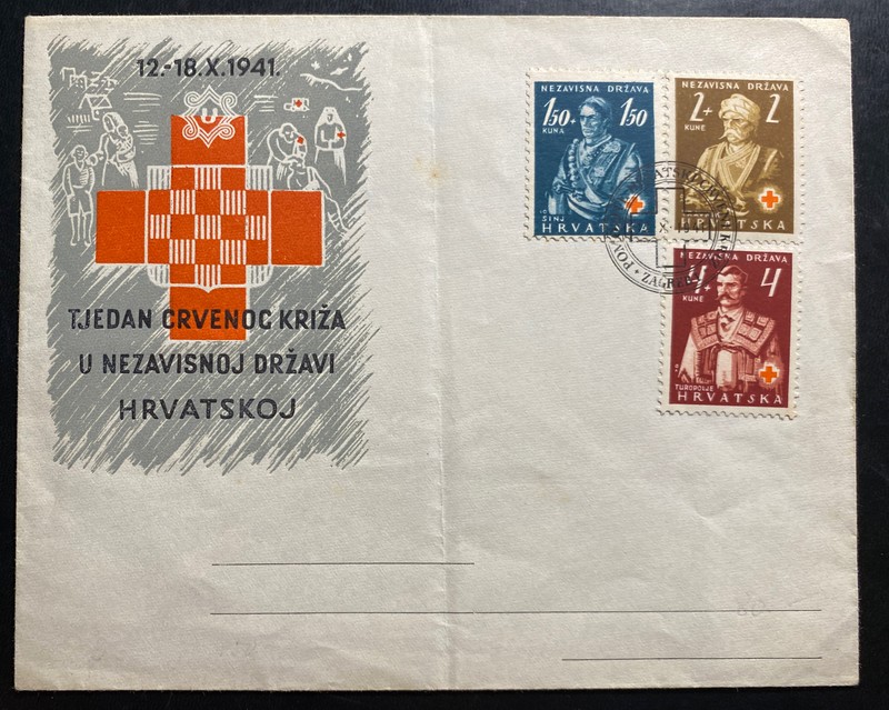 1941 Zagreb Croatia First Day Cover FDC Red Cross Aid Issue Sc#B3-B5