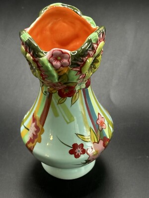Tracy Porter Bohemian Luxe Hand Painted Bud Vase 3D Floral Design New 6  T