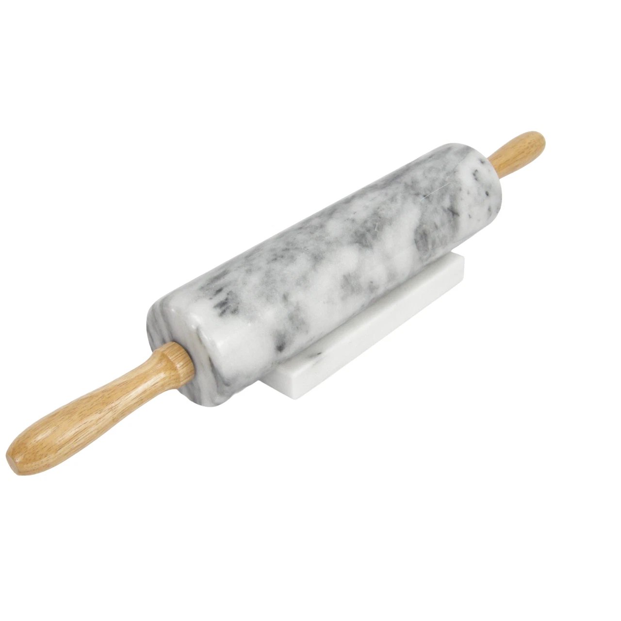 Marble 18" Rolling Pin Set 10" Roller Wooden Handles & Marble Holder Cradle GC