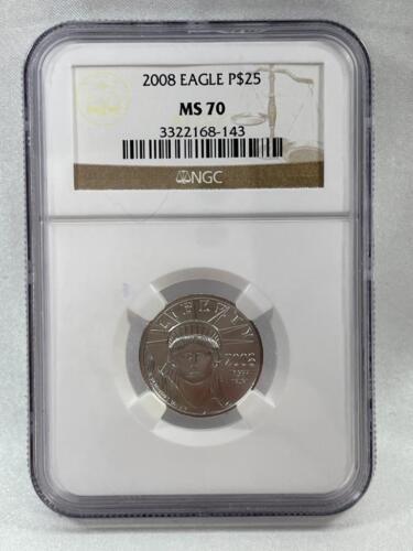 2008 Platinum American Eagle, NGC MS 70,  P$25,  1/4ozt  .999    L4.90 - Afbeelding 1 van 7