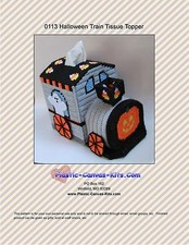 Halloween Train Tissue Topper-Ghosts and Pumpkins-Plastic Canvas Pattern or Kit