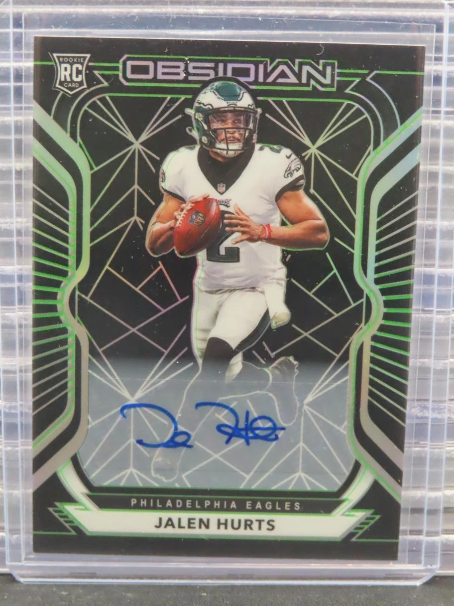 2020 Obsidian Jalen Hurts Electric Etch Green Rookie Auto RC #03/50 Eagles