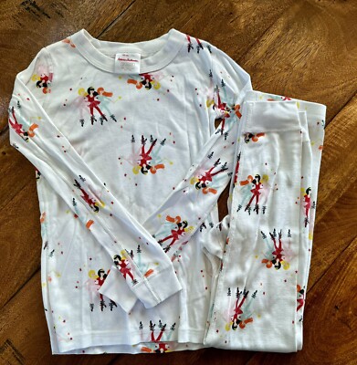 HANNA ANDERSSON SKATING PRINCESS LONG JOHN WHITE PAJAMA SET GIRL SZ 8 EU 130 EUC