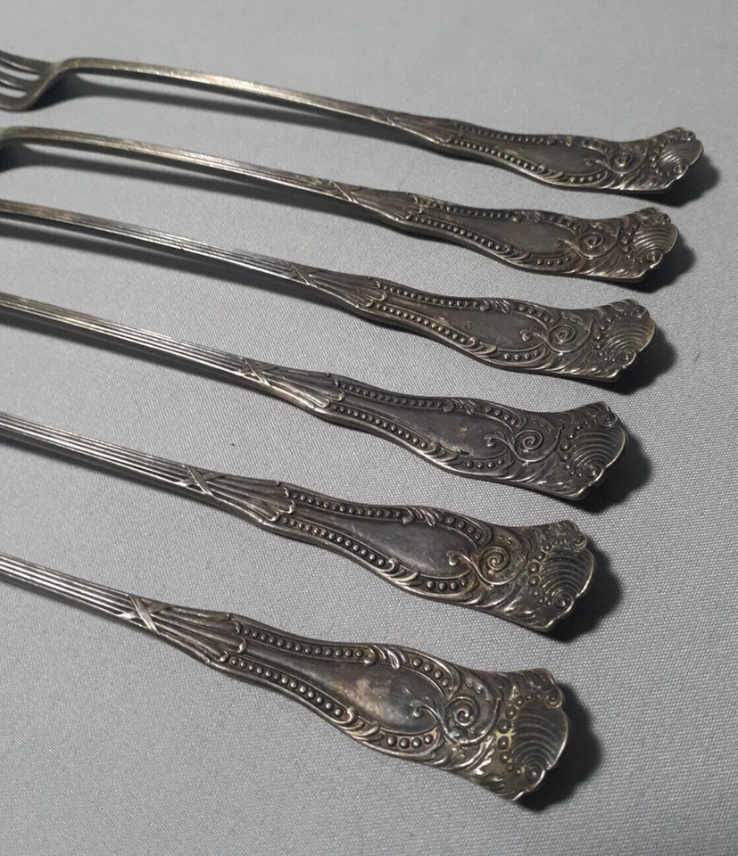 A lot of 6 1880 Pairpoint 6 1/4" Forks Cocktail Seafood Shrimp Oyster Shellfish. - Image 2 of 4