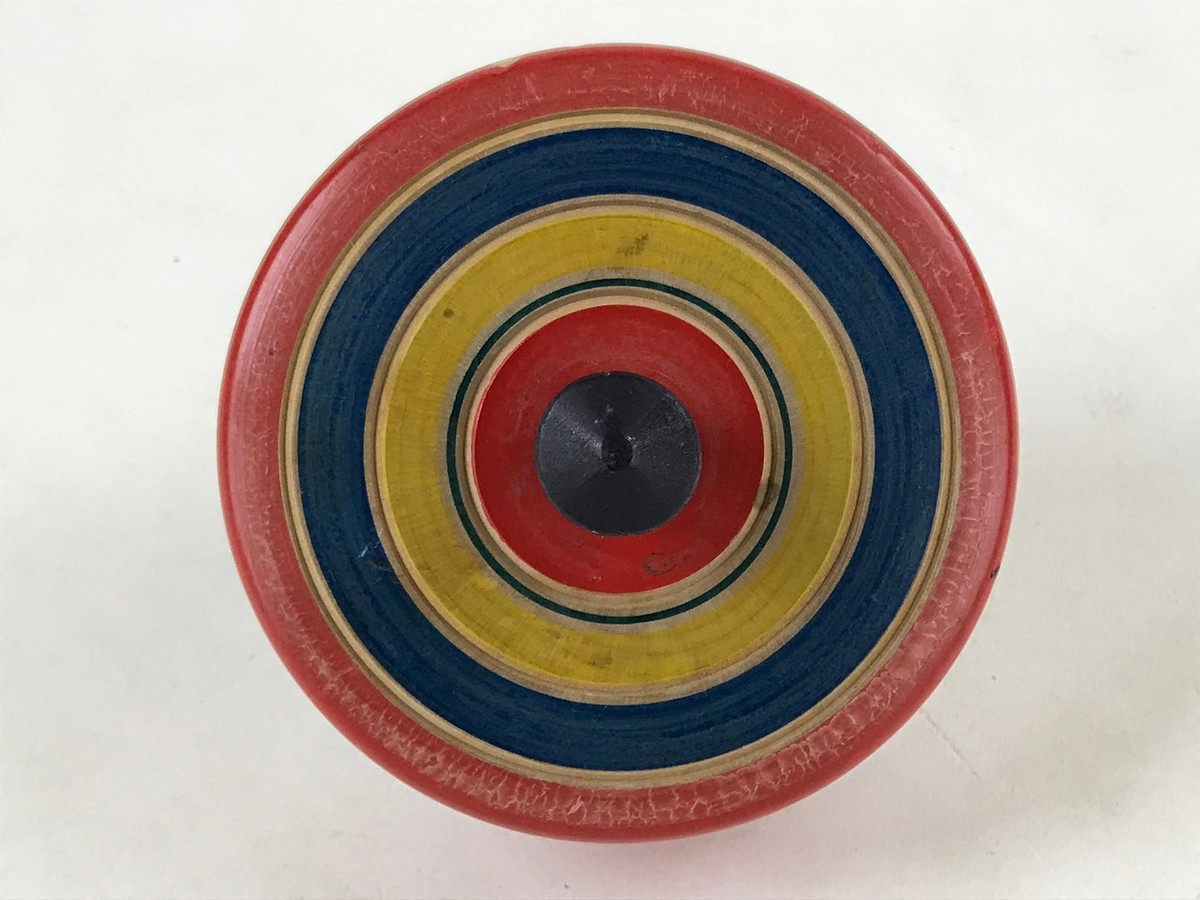 Japanese Spinning Top W/ String Vtg Wooden Koma Toy Red Blue Japanese Spinning Top W/ String Vtg Wooden Koma Toy Red Blue