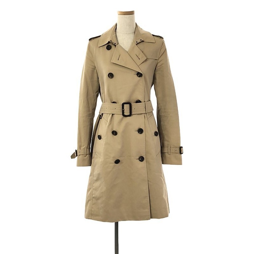 Burberry Kensington Nova Check Lined Trench Coat Beige Elegant 