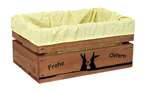 Holzkiste Druck Frohe Ostern Hasenpärchen verschiedene Farben und Stoffeinlagen - Bild 5 von 7