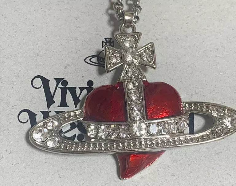 Vivienne Westwood DIAMANTE Heart Orb Necklace Red/Silver From Japan