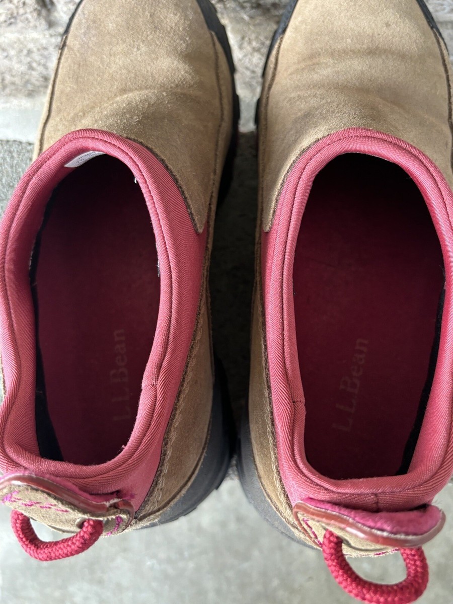 LL Bean Women's Pink Accent Slip-On Suede Comfort Mocs Shoes 05330