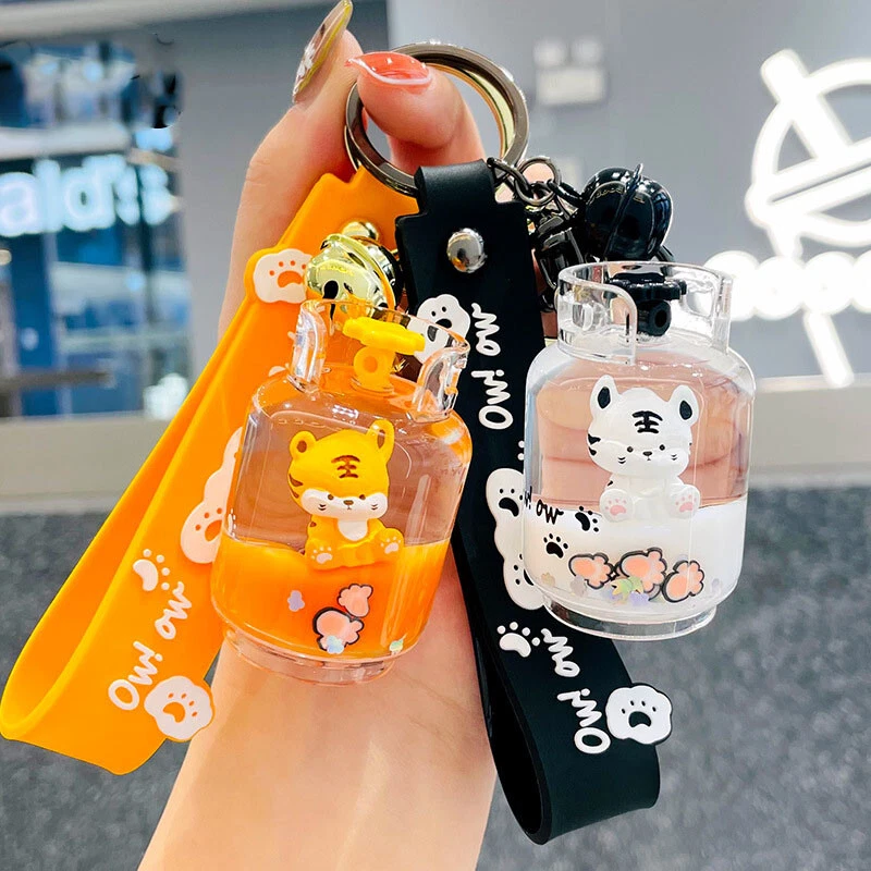 Cartoon Floating Tiger Keychain Liquid Quicksand Keyring Charm Bag