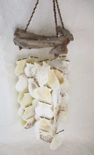 Wind Chime Hand Crafted Sea scape Nature Nautical seashells white brown wood