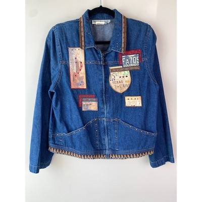 Nancy Womens Bolen Denim Patch Jacket 8 Blue Texas Retro Colorado Western Unique