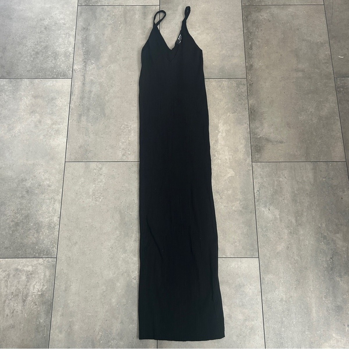 Bershka strappy ribbed midi dress black M View 6