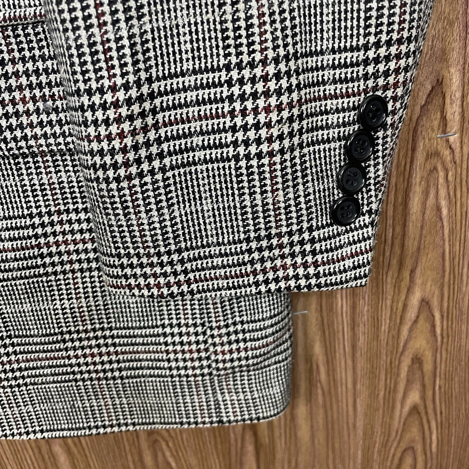 Abrigo deportivo Stafford para hombre 40S blanco negro multicolor a cuadros dos botones hecho en EE. UU. Foto 3 de 4