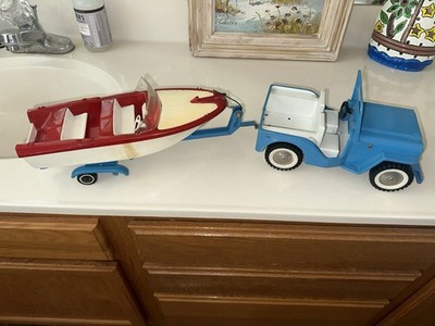 Vintage Tonka Jeep Blue with Clipper Boat Red & Trailer 1960s *Incomplete* NICE