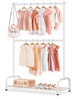 Double Rod Kids Clothes Rack Toddler Playroom Garment Rack Storage White 1 PCS