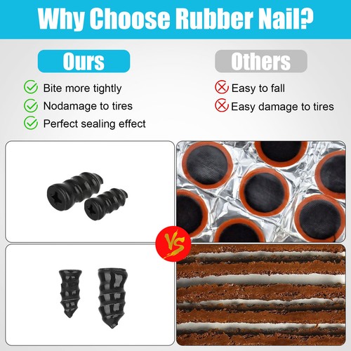 Heavy Duty Tire Repair Nails 60PCS Air Tight Seal For All Tubeless Tires w/tool - Picture 8 of 16