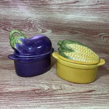 Philippe Richard Vintage Single Serve Ceramic Casserole Dish Eggplant Corn Set