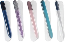 HAWATOUR Nano Glass Nail File with Case, 5 Pieces Etched Surface Multicolored 