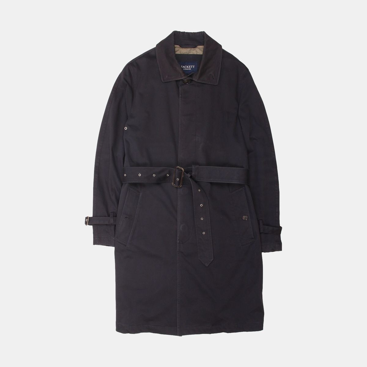 Hackett London Navy Trench Coat Size S Mens Black Cotton