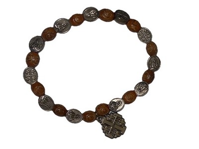 Handmade Jerusalem Cross Rosary Bracelet Holy Land Olive Wood Beads Virgin Mary