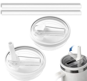 2 Pack 40oz Tumbler Flip Straw Lid Replacement for Stanley Quencher White