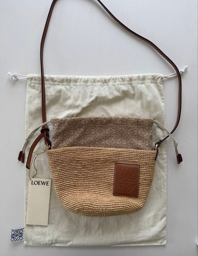 Loewe Slit Pochette Bag (Raffia Calf) Anagram Jacquard Drawstring LOEWE Basket B