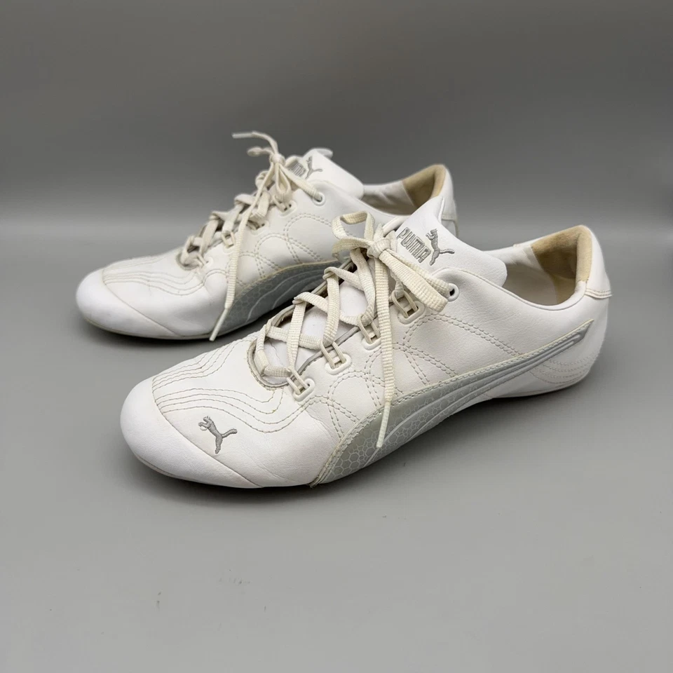 Puma Zapatos Mujer Talla 8 Blanco Plata Parte Superior Baja Tenis para Conducir Informales Deporte Foto 3 de 4