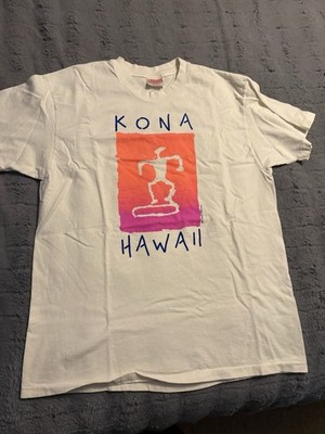 Vintage Kona Hawaii Aloha Travel Shirt Large White Single Stitch Neon Print