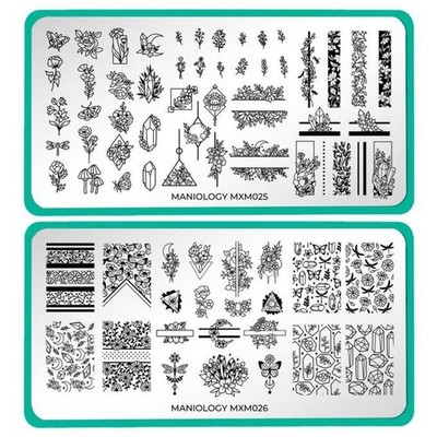 Maniology MXM025 MXM026 Diamond Gem Hearts Flower Valentine Nail Stamp Plate HTF