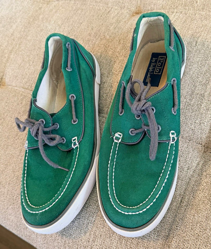 Polo Ralph Lauren Lander Men’s Boat Shoes US 10 Green Canvas Lace-Up Rubber