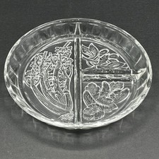 Vintage Indiana Glass Intaglio Relish Tray Celery Pickle Olive 3 Section 7" MCM