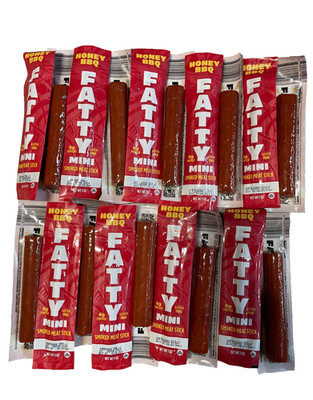 FATTY Mini Smoked Meat Sticks 20 sticks HONEY BBQ, 1oz Per, EXP 2/2027