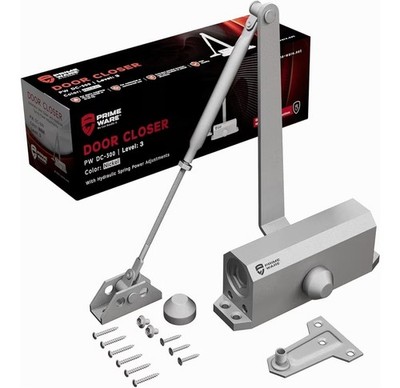 PrimeWare DC-300 Automatic Adjustable Door Closers for Home | Level 3, Nickel 