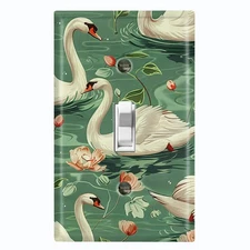 Metal Light Switch Outlet Cover Decorative Wall Plate Swan Floral Lake AML115