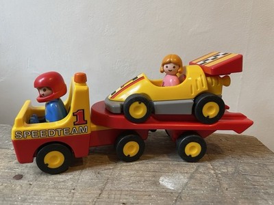 Playmobil 321 Speed Team Rennwagen, Kippanhänger, Fahrer und Mechaniker. Sehr guter Zustand