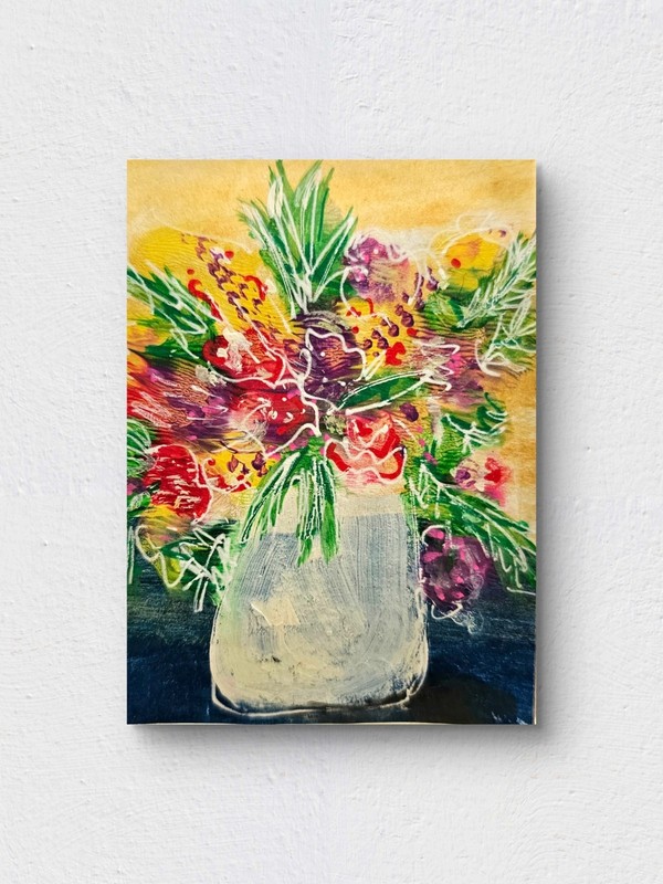 ACEO Original Floral Still Life Painting Colorful Tropical Flowers in Vase