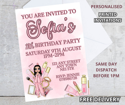 Personalisierte bedruckte Make-up Rosa A6 Geburtstag Party Mädchen Einladungen Einladungen