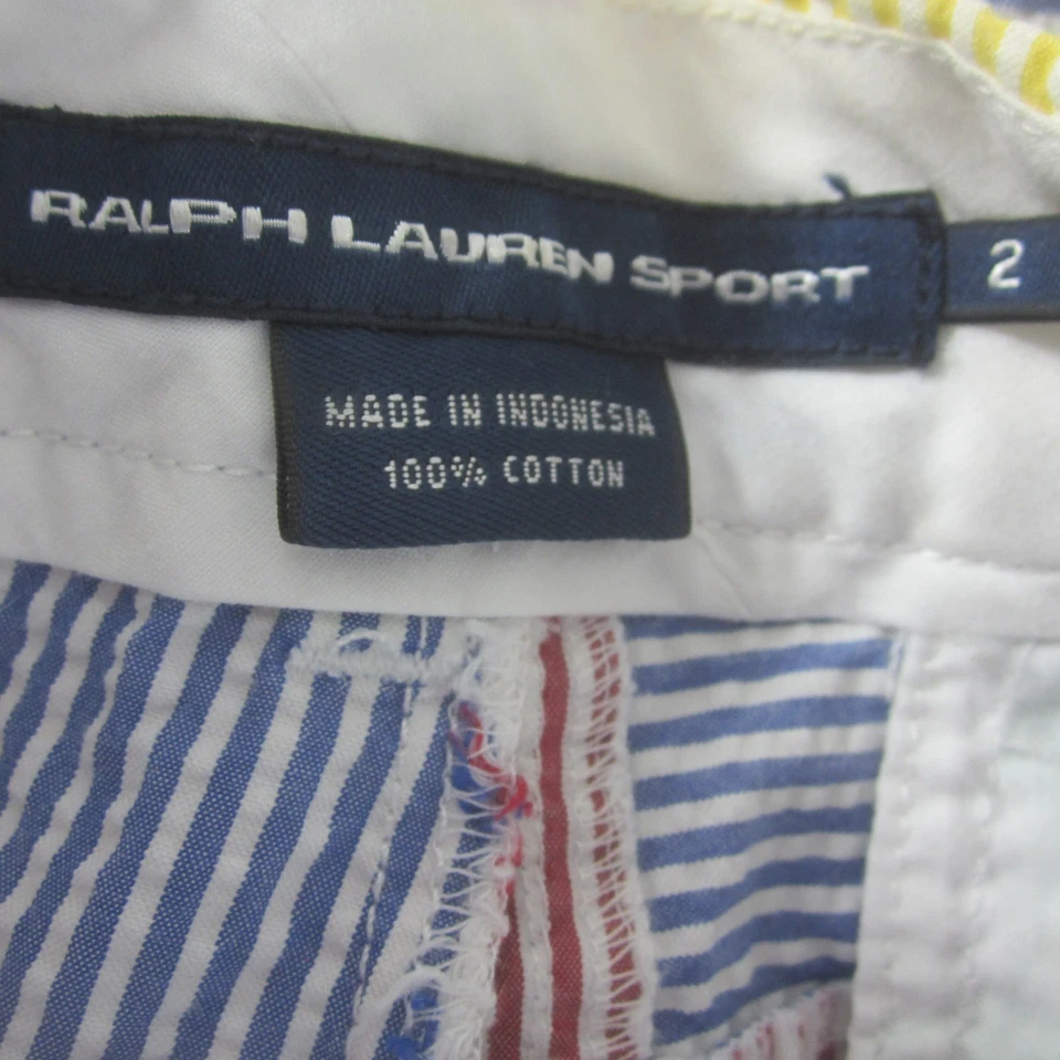 Nuevo Ralph Lauren Sport Mujer 2 Amarillo Rojo Rayas Seersucker Pantalones Cortos Patchwork Foto 3 de 4