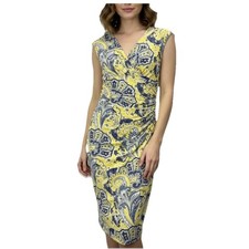 Ralph Lauren Yellow Blue Paisley Faux Wrap Sleeveless Stretch Sheath Dress 4