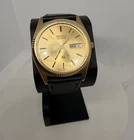 Seiko Quartz Men's Vintage 1970s Day/Date Gold Dial 36mm Black Leather