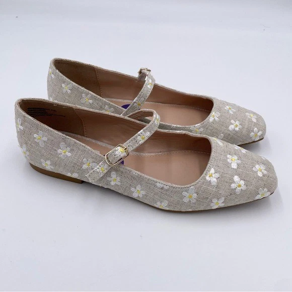 Mocasín plano Steve Madden Boden natural floral bordado correa media talla 8,5 Foto 2 de 4