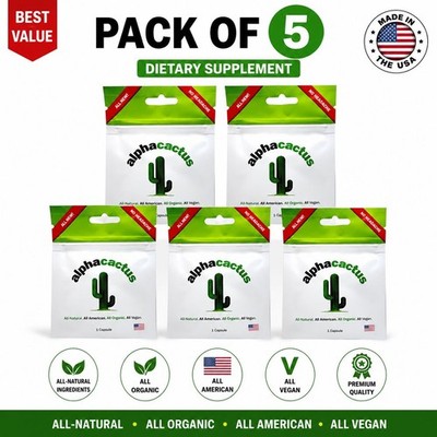 Pack of 5 Alpha Cactus The Ultimate Male Source Power  All Herbal All Vegan